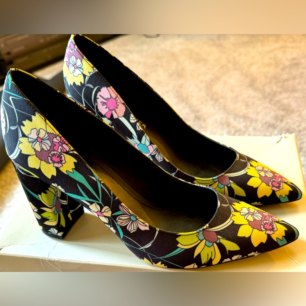 Marc Fisher Floral Black Heels